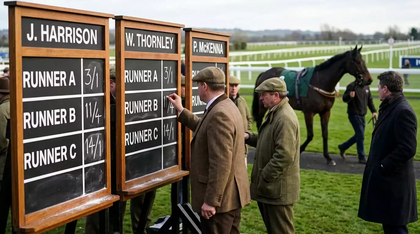 Choosing a UK horse racing bookmaker — racecourse bookmakers' ring on a British raceday